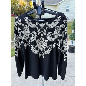 Susan Graver Women's Black Metallic Pullover Sweater Large Party/Cocktail